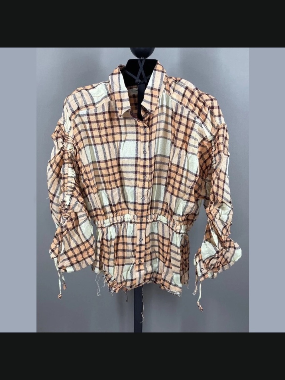 NEW Free People Shirt Womens XS orange brown plaid button up colorful boho